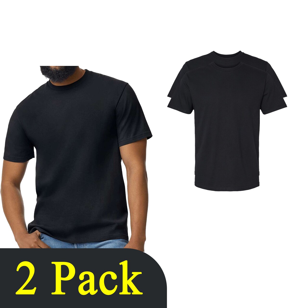 Gildan Pitch Black Softstyle Midweight Cotton T-Shirt, Men's Ideal for Crafts Multi-Pack Choices